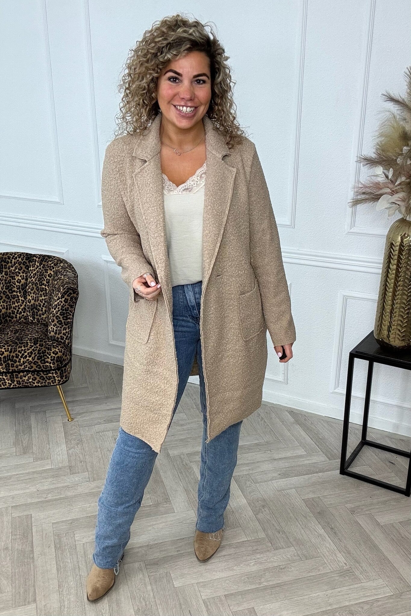 Efterårs Teddyfrakke – Beige